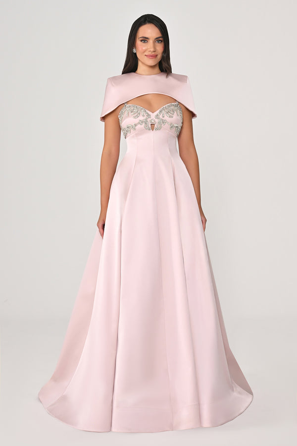 Strappy Shimmer Maxi Dress with Bolero and Stone Embroidery