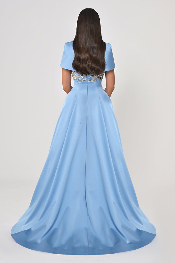 Strappy Shimmer Maxi Dress with Bolero and Stone Embroidery