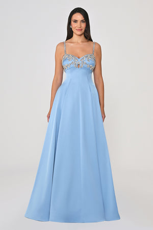 Strappy Shimmer Maxi Dress with Bolero and Stone Embroidery