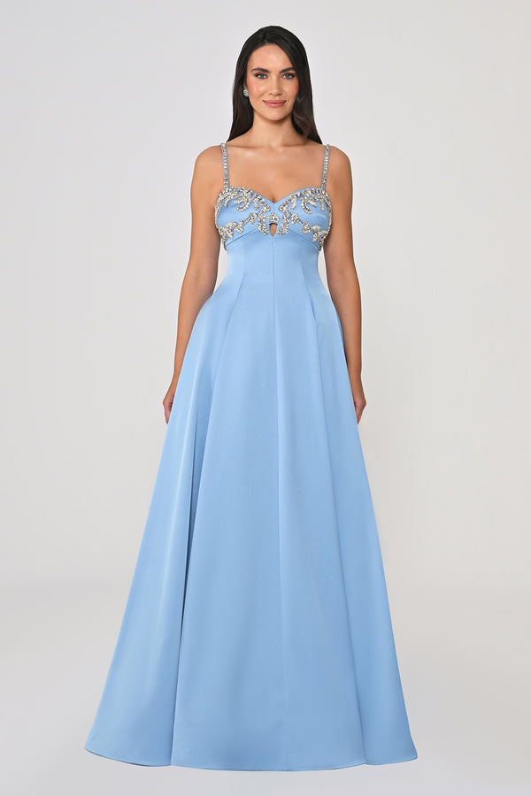 Strappy Shimmer Maxi Dress with Bolero and Stone Embroidery