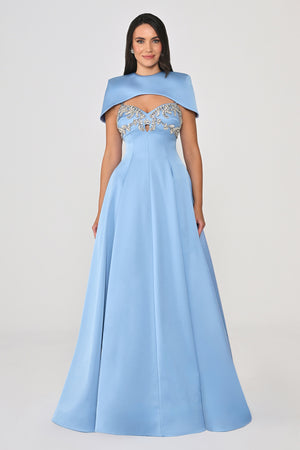 Strappy Shimmer Maxi Dress with Bolero and Stone Embroidery