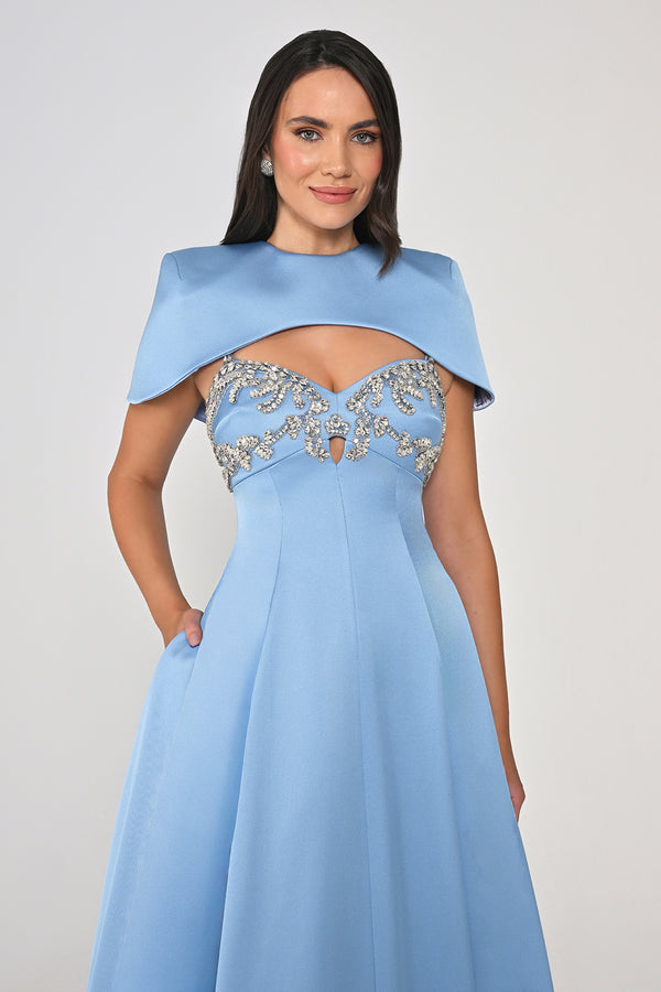 Strappy Shimmer Maxi Dress with Bolero and Stone Embroidery