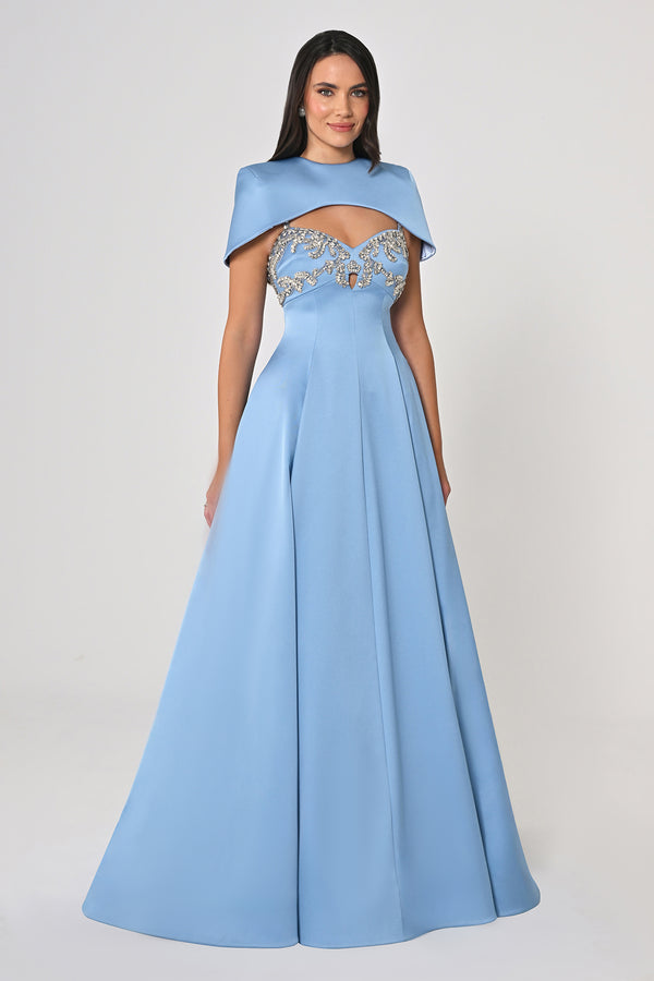 Strappy Shimmer Maxi Dress with Bolero and Stone Embroidery
