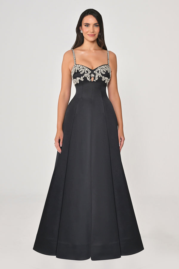 Strappy Shimmer Maxi Dress with Bolero and Stone Embroidery