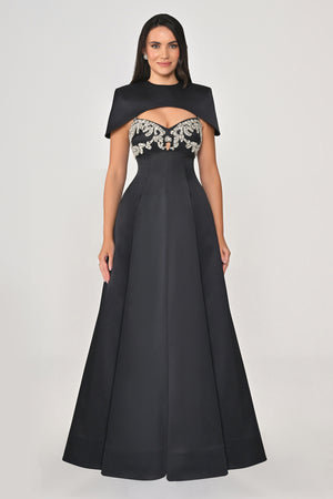 Strappy Shimmer Maxi Dress with Bolero and Stone Embroidery