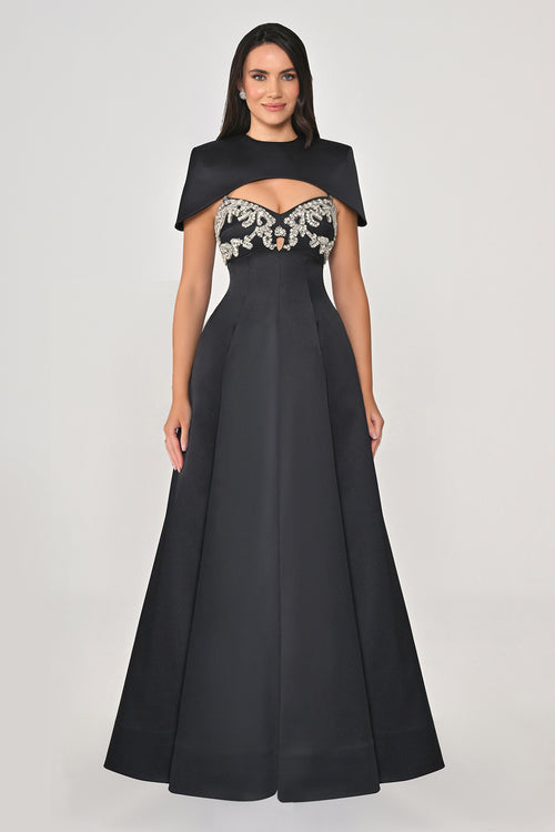 Strappy Shimmer Maxi Dress with Bolero and Stone Embroidery