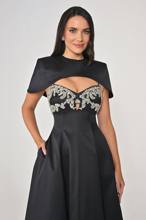 Strappy Shimmer Maxi Dress with Bolero and Stone Embroidery