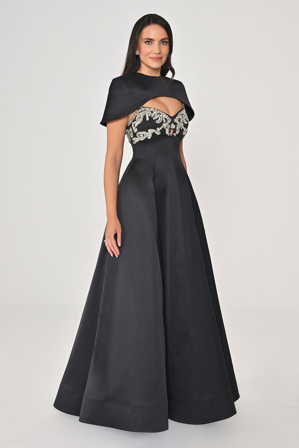 Strappy Shimmer Maxi Dress with Bolero and Stone Embroidery