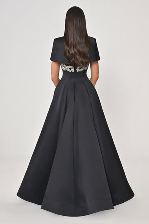 Strappy Shimmer Maxi Dress with Bolero and Stone Embroidery