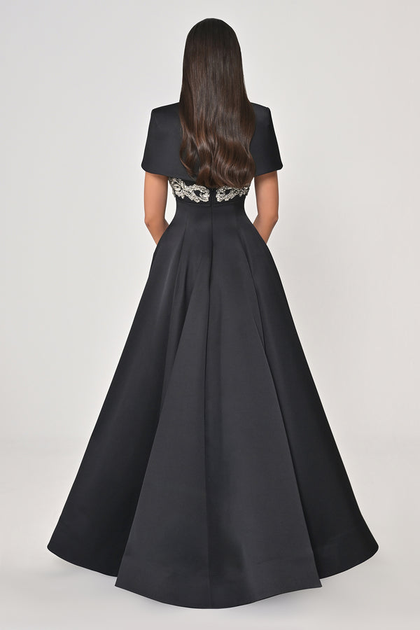 Strappy Shimmer Maxi Dress with Bolero and Stone Embroidery
