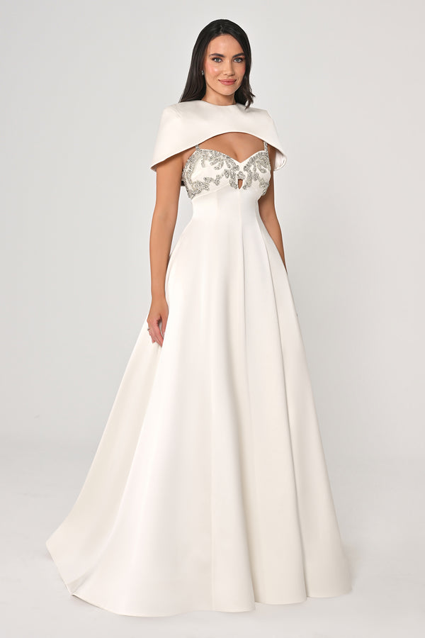 Strappy Shimmer Maxi Dress with Bolero and Stone Embroidery