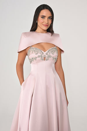 Strappy Shimmer Maxi Dress with Bolero and Stone Embroidery