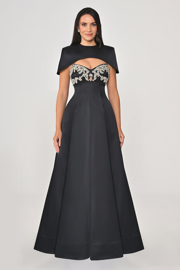 Strappy Shimmer Maxi Dress with Bolero and Stone Embroidery