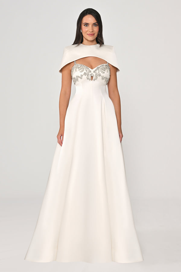 Strappy Shimmer Maxi Dress with Bolero and Stone Embroidery