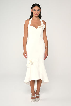 Midi Dress with Straps, Heart Bust, and Floral Accessories