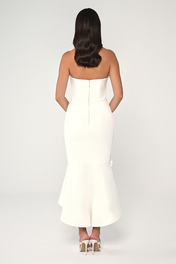 Midi Dress with Straps, Heart Bust, and Floral Accessories