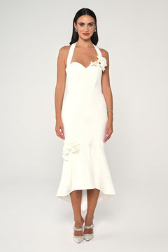 Midi Dress with Straps, Heart Bust, and Floral Accessories
