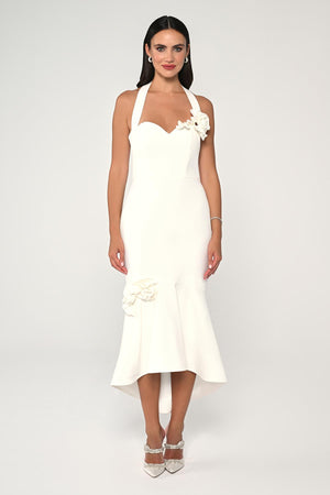 Midi Dress with Straps, Heart Bust, and Floral Accessories