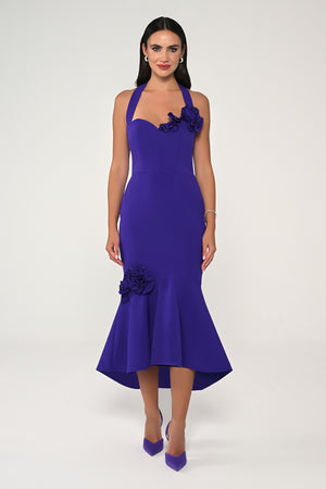 Midi Dress with Straps, Heart Bust, and Floral Accessories