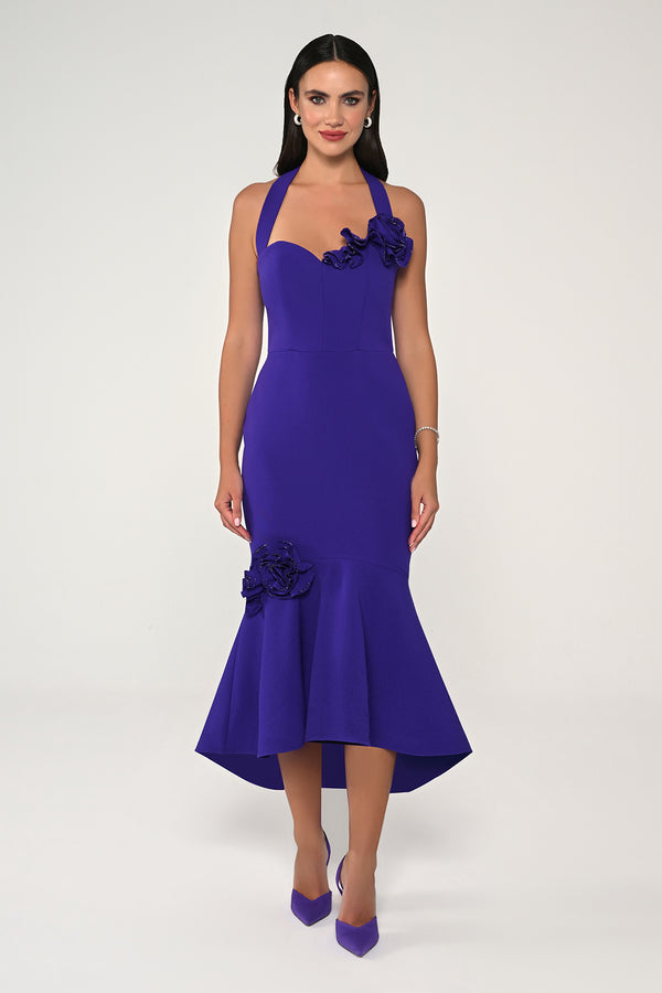 Midi Dress with Straps, Heart Bust, and Floral Accessories