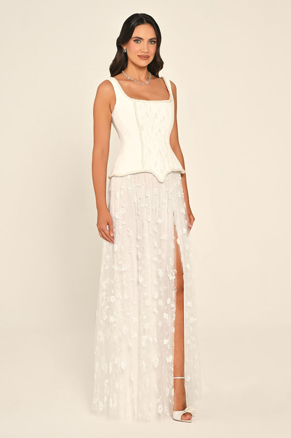 Sequin Long Dress with Front Slit and Straps