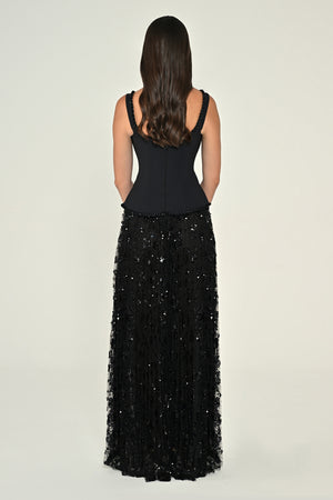 Sequin Long Dress with Front Slit and Straps