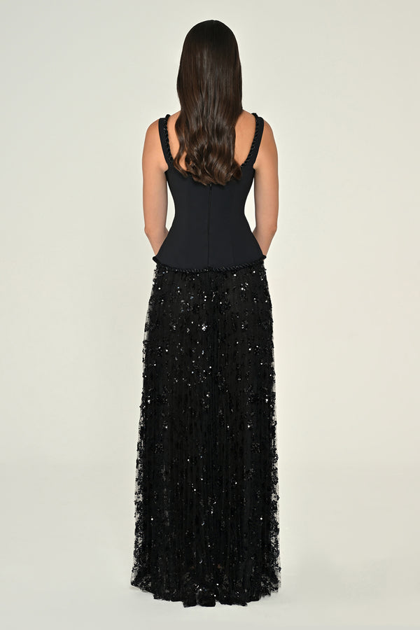 Sequin Long Dress with Front Slit and Straps