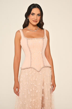 Sequin Long Dress with Front Slit and Straps