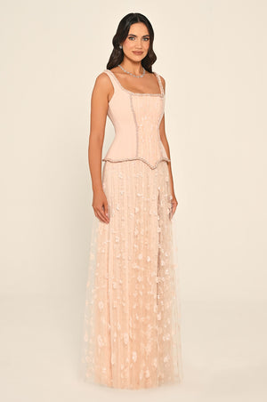 Sequin Long Dress with Front Slit and Straps