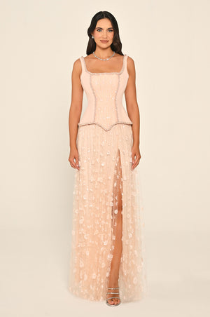Sequin Long Dress with Front Slit and Straps