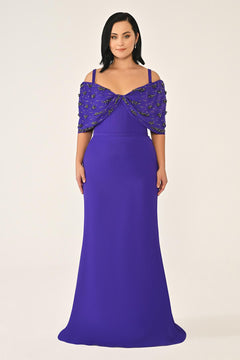 Strappy Stone Printed Crepe Long Dress