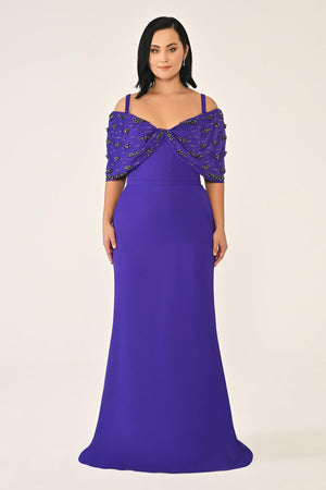 Strappy Stone Printed Crepe Long Dress