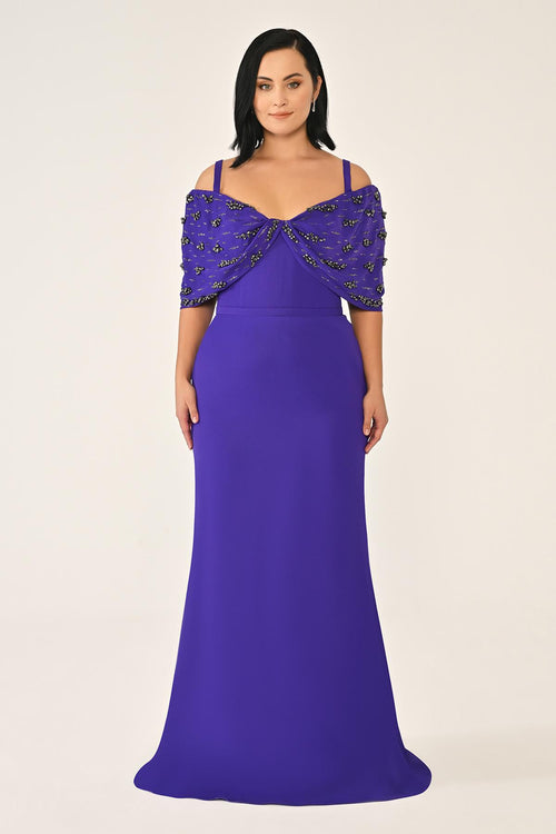 Strappy Stone Printed Crepe Long Dress
