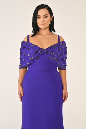 Strappy Stone Printed Crepe Long Dress