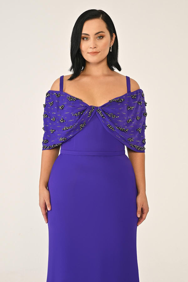 Strappy Stone Printed Crepe Long Dress