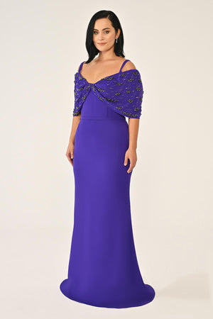 Strappy Stone Printed Crepe Long Dress