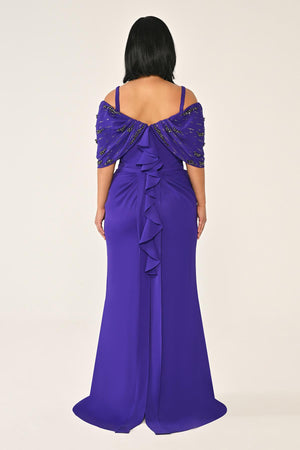 Strappy Stone Printed Crepe Long Dress