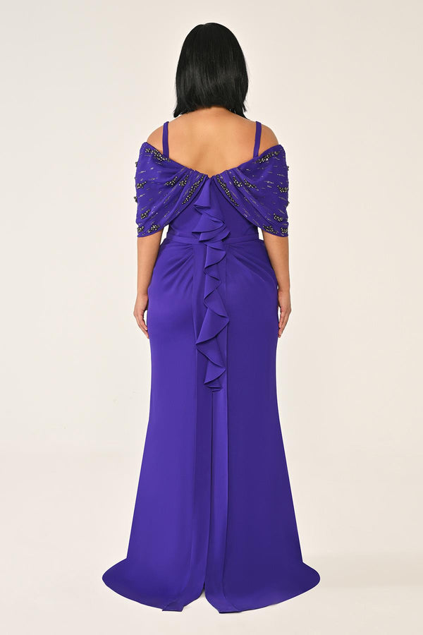 Strappy Stone Printed Crepe Long Dress