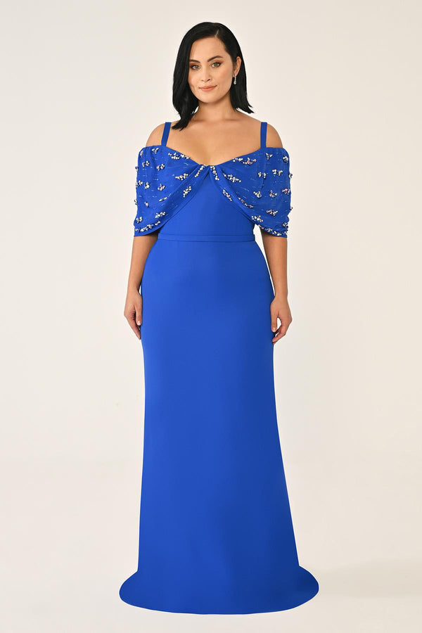 Strappy Stone Printed Crepe Long Dress