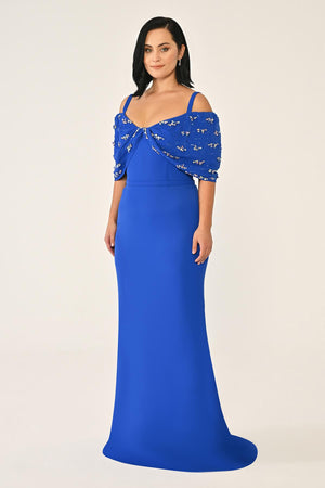 Strappy Stone Printed Crepe Long Dress