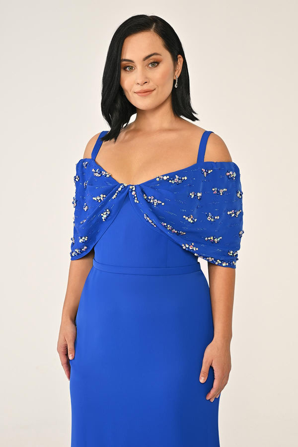 Strappy Stone Printed Crepe Long Dress