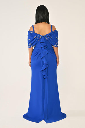 Strappy Stone Printed Crepe Long Dress