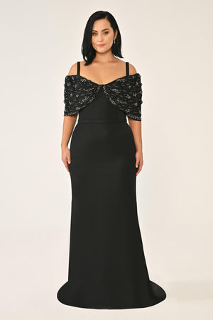 Strappy Stone Printed Crepe Long Dress