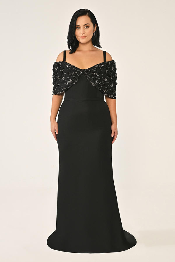 Strappy Stone Printed Crepe Long Dress