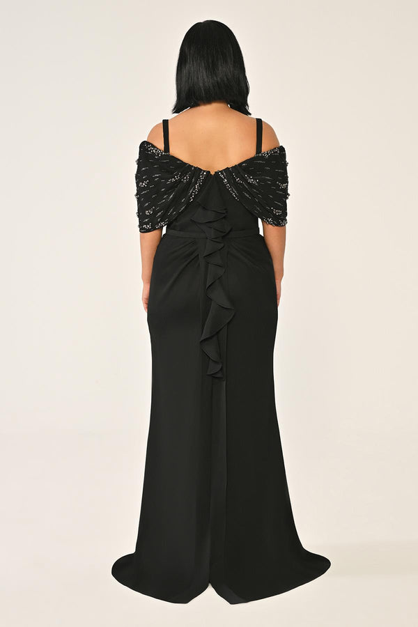 Strappy Stone Printed Crepe Long Dress