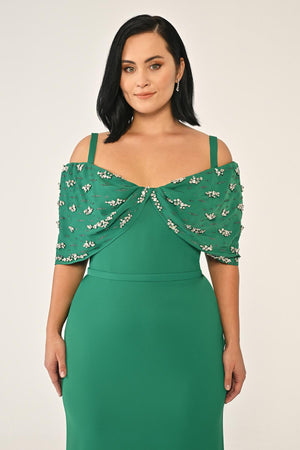 Strappy Stone Printed Crepe Long Dress