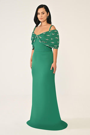 Strappy Stone Printed Crepe Long Dress