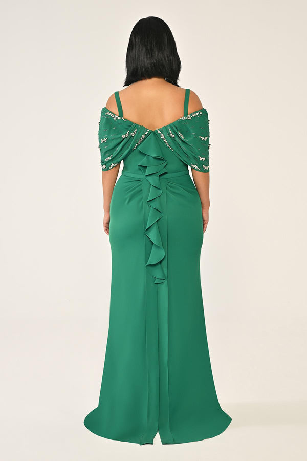 Strappy Stone Printed Crepe Long Dress