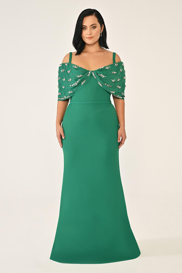 Strappy Stone Printed Crepe Long Dress