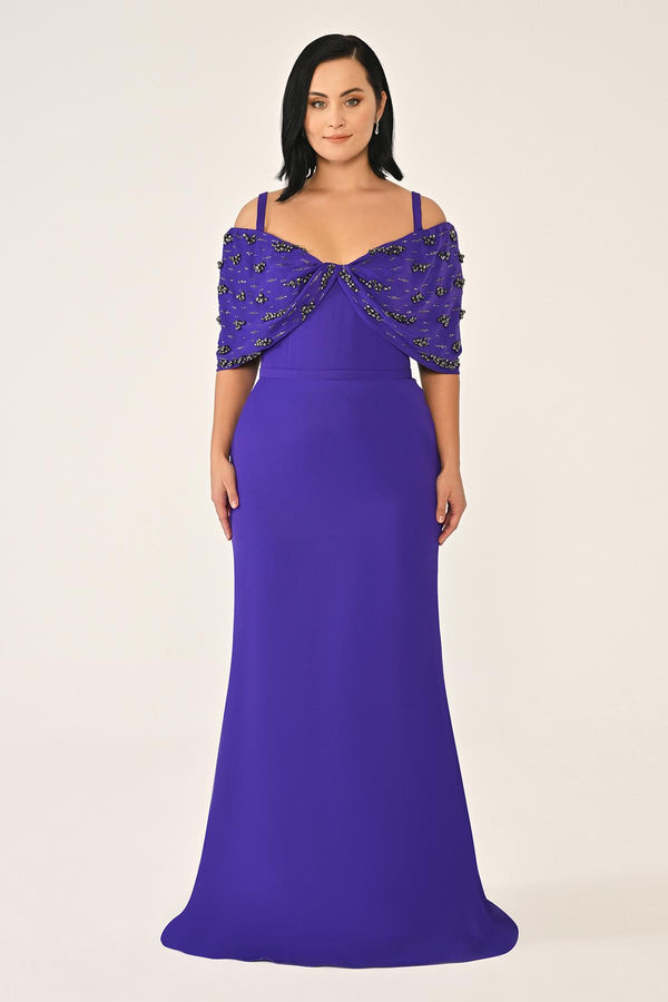 Strappy Stone Printed Crepe Long Dress